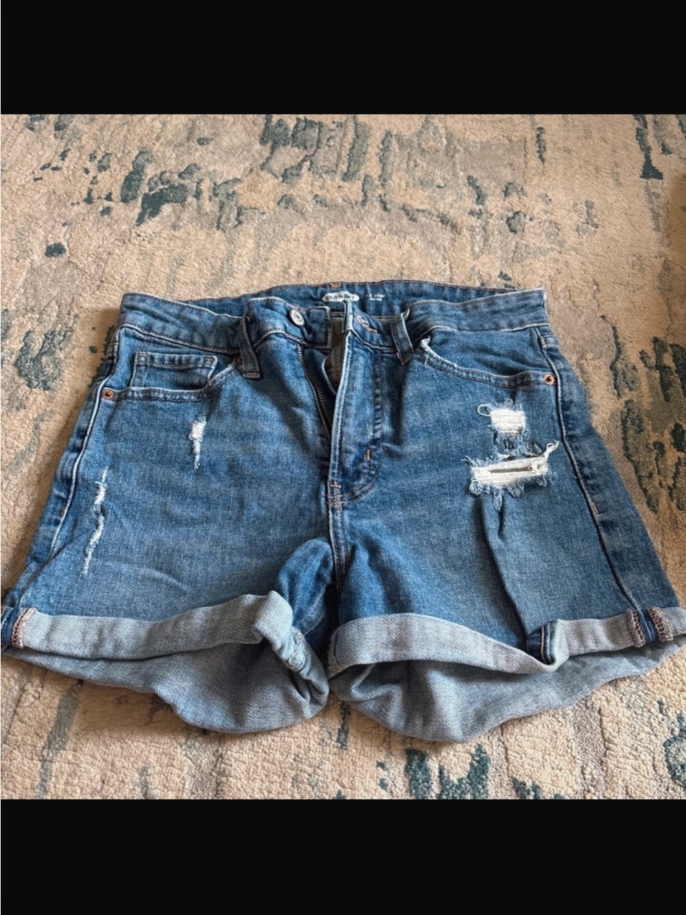 Old Navy Blue Distressed Rolled Hem Denim Shorts